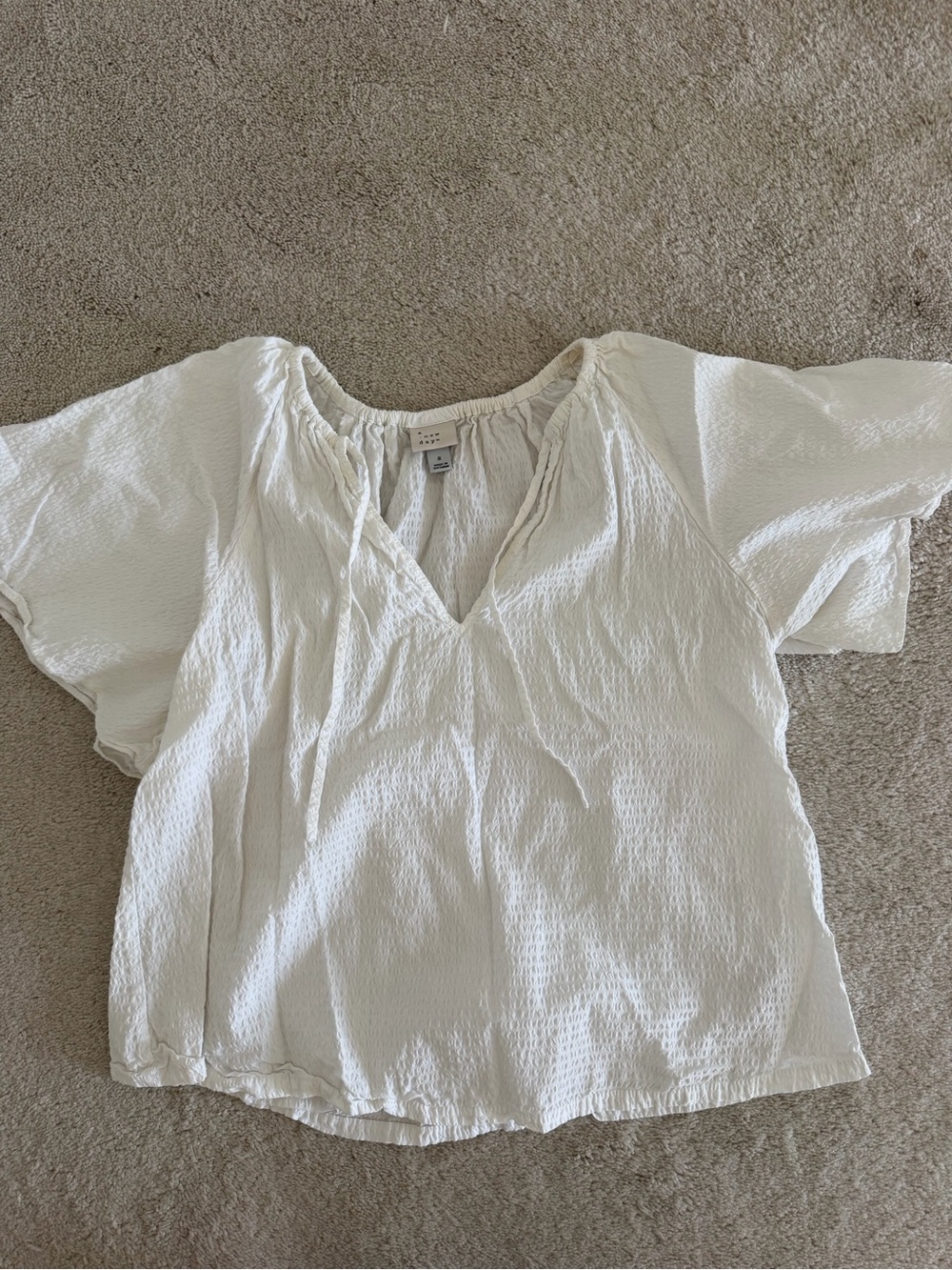 a new day White Textured V-Neck Flutter Sleeve Blouse